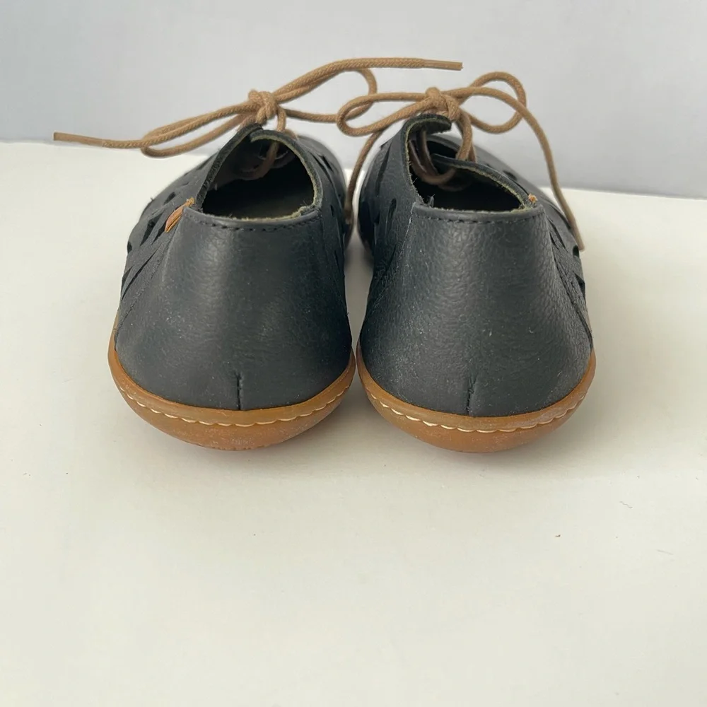 Naturalista Dark Navy Eyelet Cutout Mary Jane Flats 37 - Picture 6 of 11
